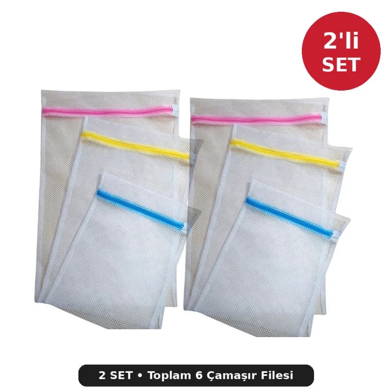 Fermuarlı Çamaşır Yıkama Filesi 3'lü Set x 2 (6 Adet) - 3 Farklı Boy