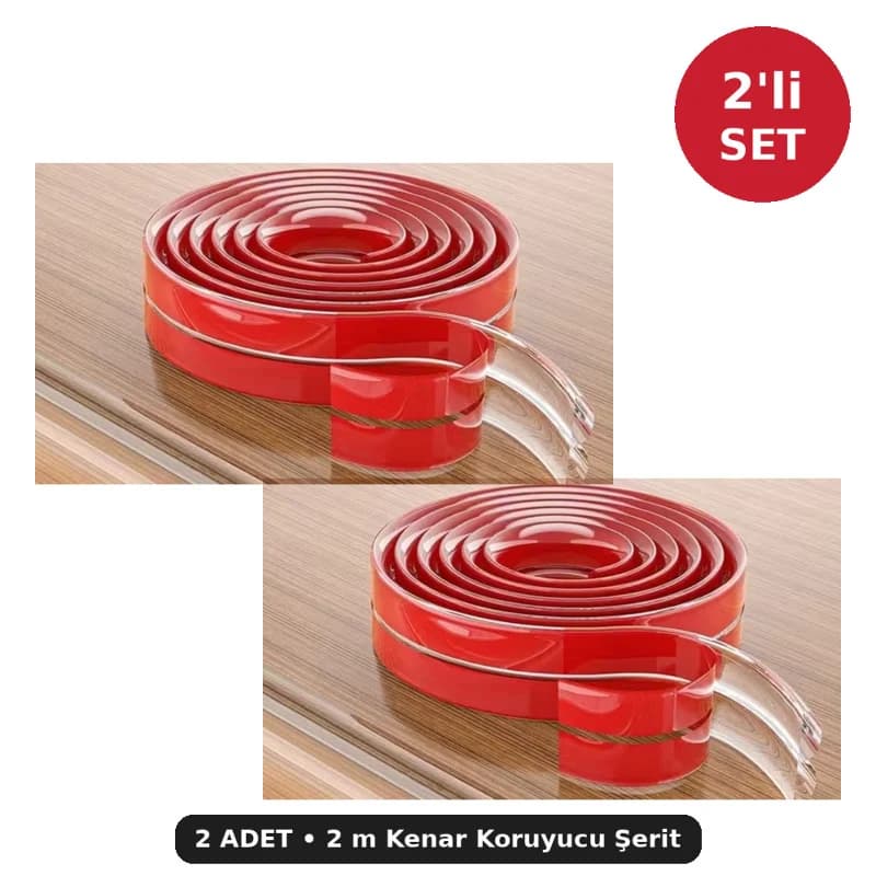 Şeffaf Silikon Kenar Koruyucu Şerit 2 m 2'li Set - Masa Köşe Koruma Bandı Toplam 4 m