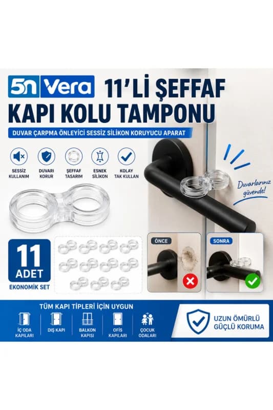 11’li Şeffaf Kapı Kolu Tamponu | Duvar Çarpma Önleyici Sessiz Silikon Koruyucu Aparat | Kapı Arkası Stoperi
