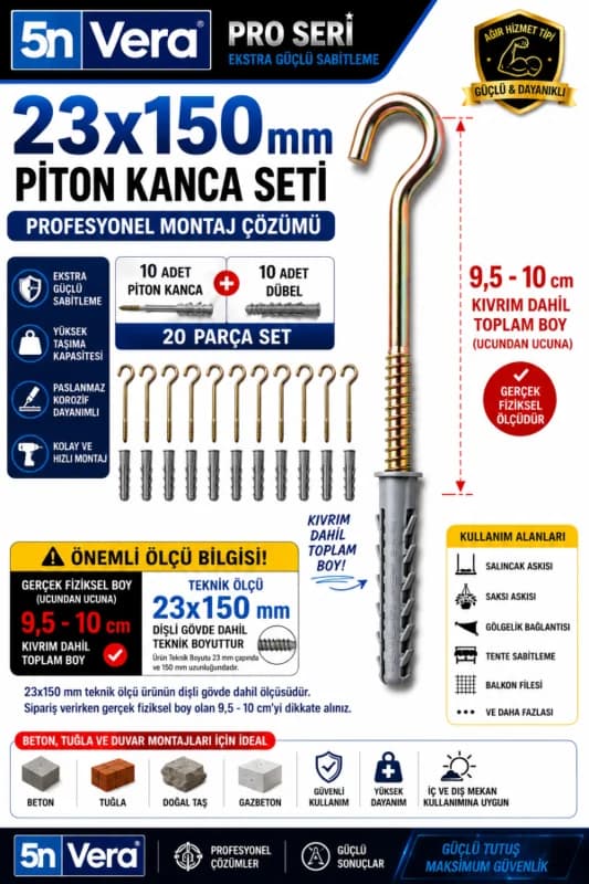 23X150 Pro Seri Piton Kanca Seti – Güçlü Sabitleme ve Profesyonel Montaj Çözümü