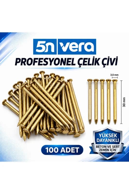 Ultra Sertleştirilmiş 3-30 Çelik Çivi - Beton ve Sert Zemin Çivisi - Eğilmez Karbon Çelik (100 Adet)