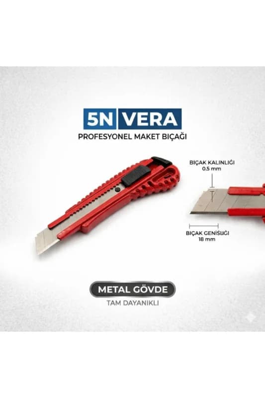 Metal Gövde Maket Bıçağı 18 mm -Kırmızı- 0.5 mm Keskin Bıçak Uçlu Falçata