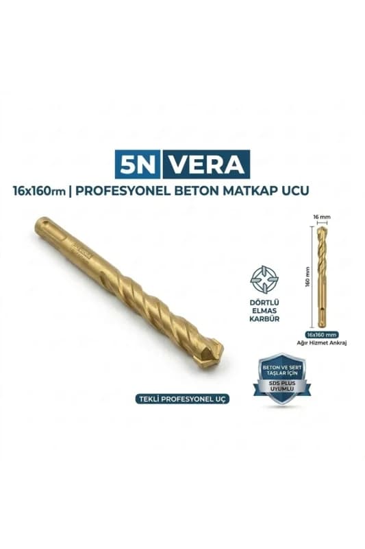 16x160 mm SDS Plus Beton Matkap Ucu - Profesyonel Darbeli Delici Uç