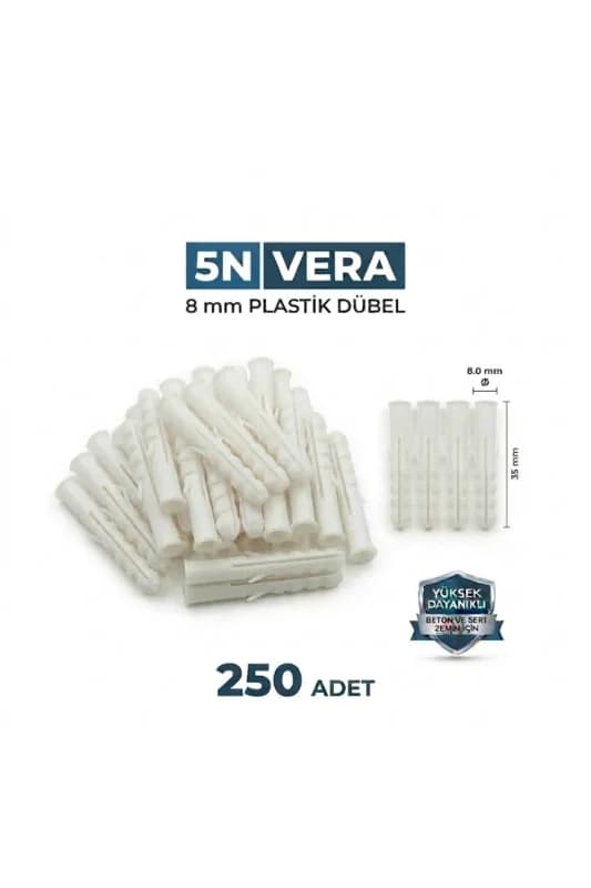 8 mm Plastik Dübel - 250 Adet - M8 Standart Duvar Montaj Dübeli - Tam Tutucu Tırnaklı Seri