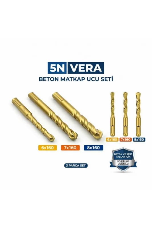 SDS Plus Matkap Ucu Seti 3 Parça (6x160- 7x160- 8x160 mm) Beton Delme Ucu Seti -Kırıcı Delici Uygun