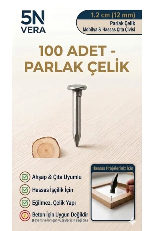 1.2 cm (12 mm) Dekoratif Mobilya ve Hobi Çivisi - Hassas Ahşap ve Çıta Çivisi - 100 Adet