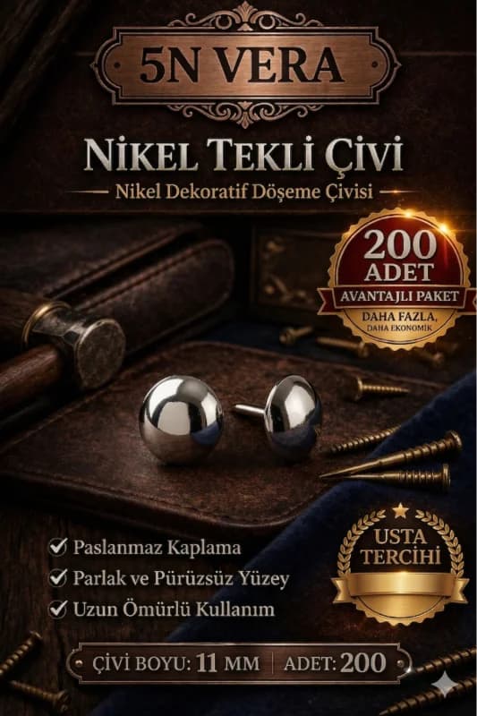 Vintage Nikel Tekli Kabara Raptiye – Hobi, Kendin Yap ve Ahşap Dekor Çivisi (200 Adet)