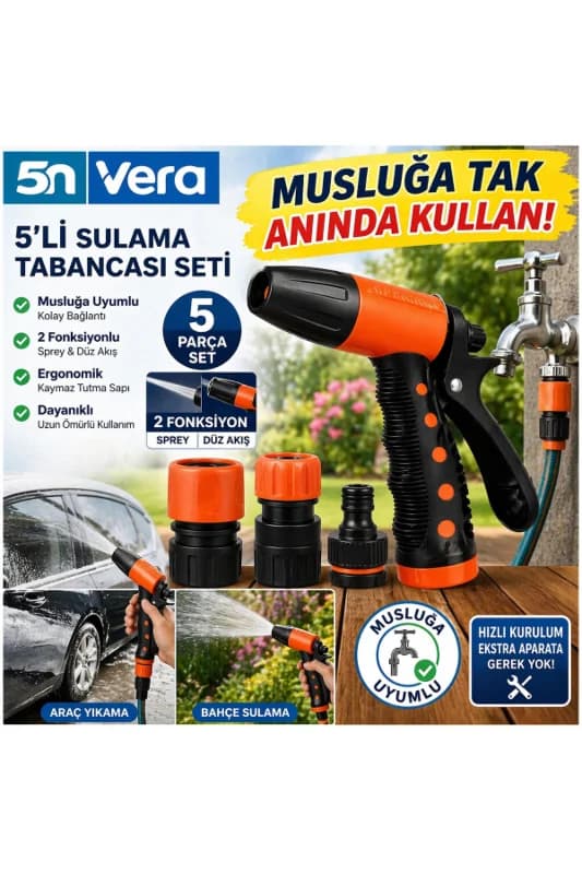Bahçe Musluk Hortum Sulama Tabancası 5’li