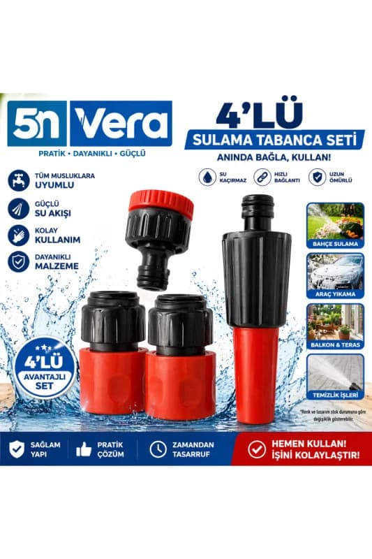 4’lü Sulama Tabanca Seti | Musluk Aparatı, Hortum Bağlantı Adaptörü | Bahçe & Oto Yıkama