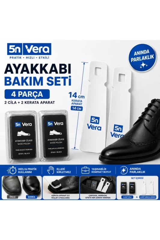 4 Parça Ayakkabı Bakım Seti | 2 Cila + 2 Kerata (14 cm) Ayakkabı Çekeceği | Deri Ayakkabı Parlatıcı ve Bakım Seti