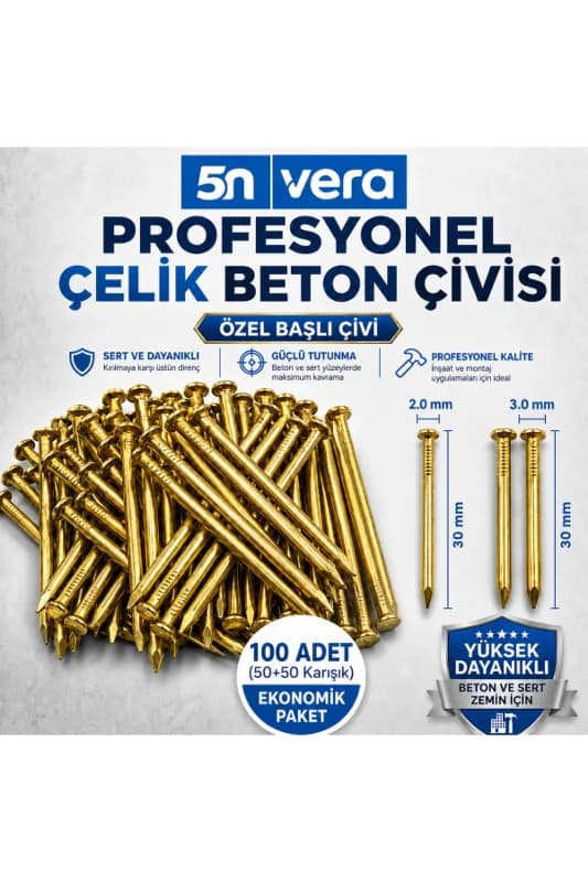 100'lü Beton Çivisi Ekonomik Seti | 2x30 mm + 3x30 mm Karışık Paket | Duvar ve Beton Uyumlu Çelik Çivi