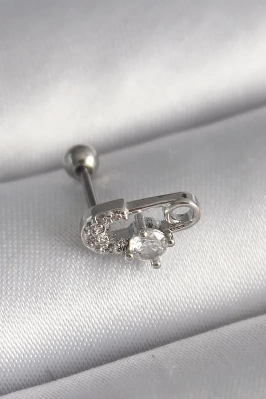Zirkon Taşlı Çelik Toplu İğne 6mm Tragus Piercing