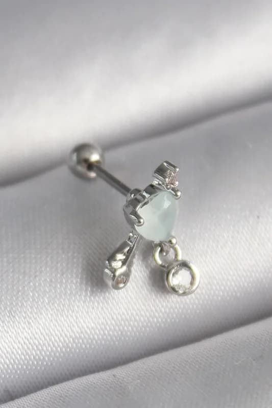 Zirkon Taş Detaylı Kalp Tragus Piercing 6mm 1.2mm