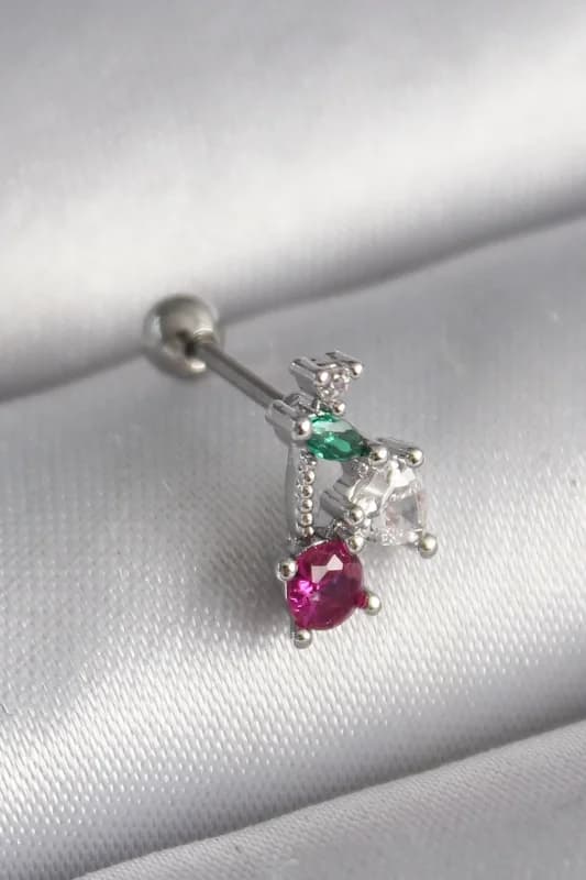 Zirkon Taşlı Tragus Piercing 6mm Çelik Gümüş Renk