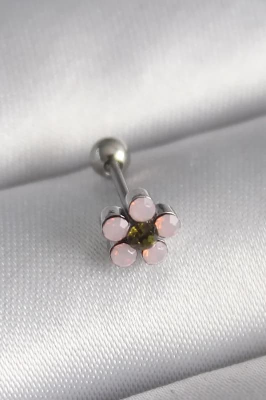 Zirkon Taşlı Çiçek Tragus Piercing 6mm 1.2mm Bar Kalınlığı
