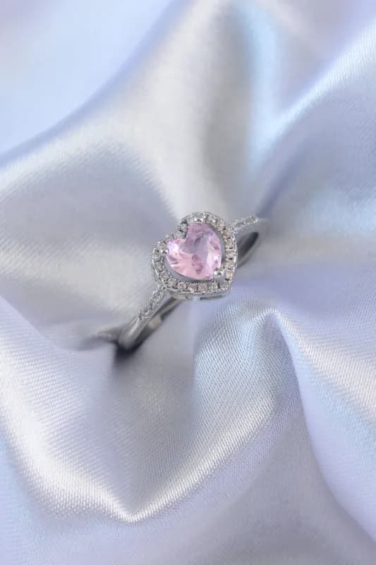 Pembe Zirkon Taşlı Kalp Charm Kadın Yüzük