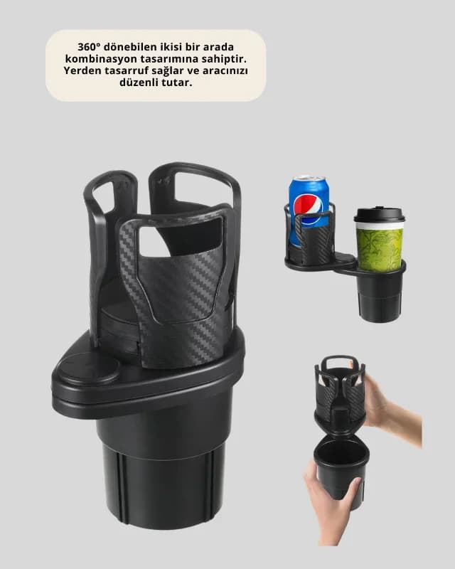 Geniş Kapasiteli 360° Dönebilen Bardak Tutucu İkili Set