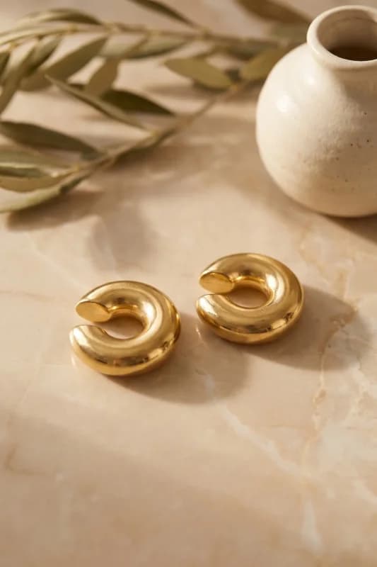 Gold Renk Çiftli Earcuff Küpe 30 Mm Boyutunda