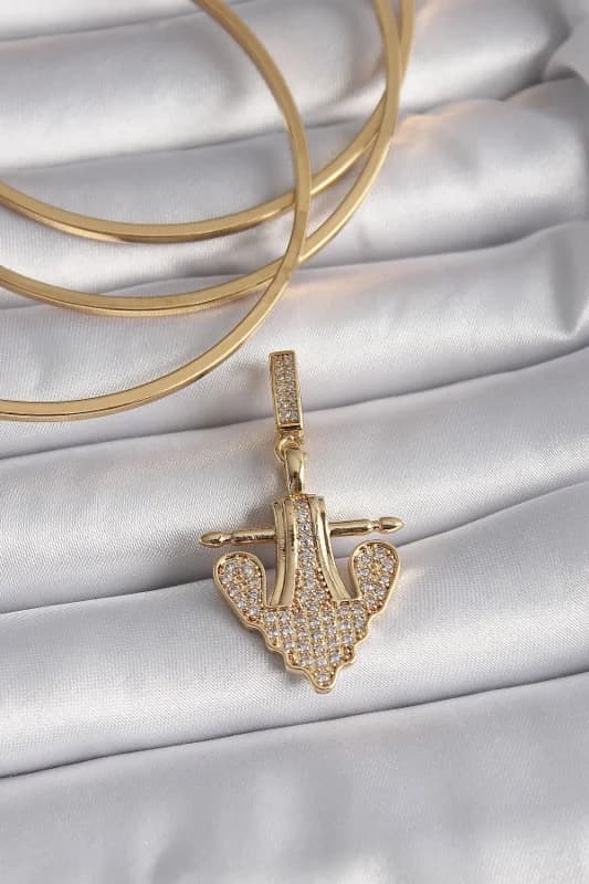 Zirkon Taşlı Gold Renk Çapa Charm 1 Adet