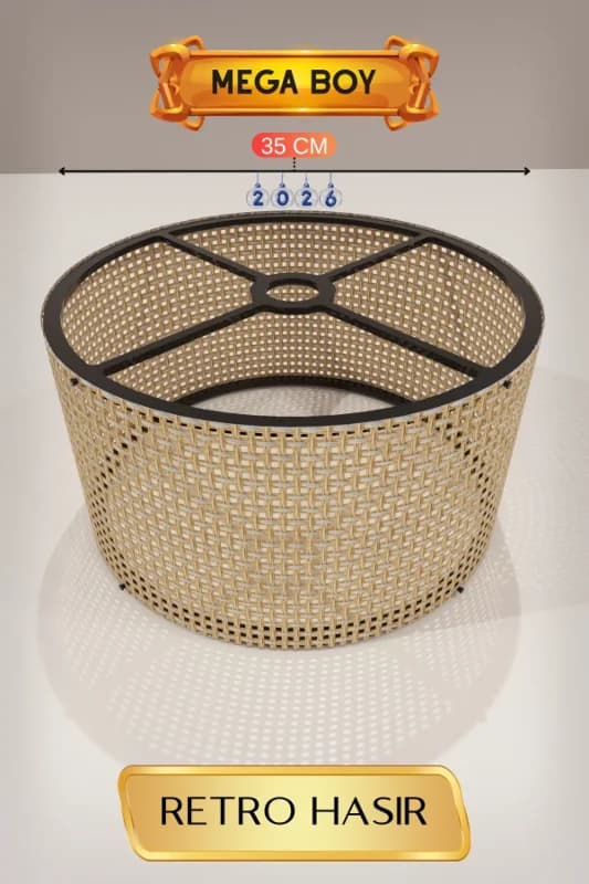 Şık Retro Hasır Lambader Başlığı 35 Cm Modern Dekor