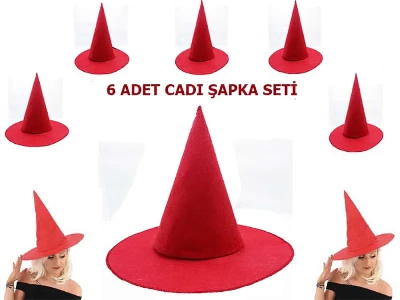 Cadı Şapkası Seti 6 Adet Yetişkin Ve Çocuk Uyumlu