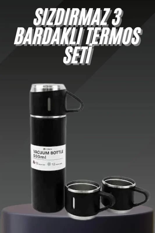 Kompakt Termos Seti 500 Ml 3 Bardaklı Vakumlu Kullanım