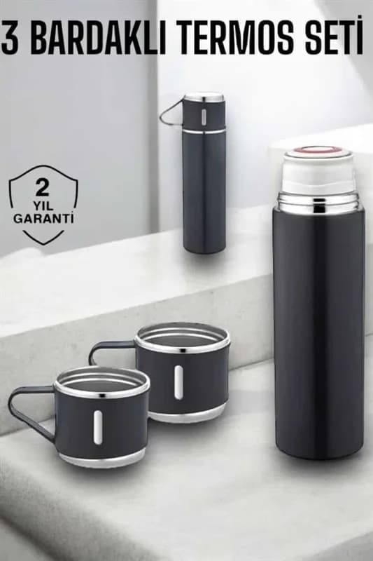 Vakumlu Paslanmaz Çelik 3'lü Termos Seti 500 Ml Isı Koruma