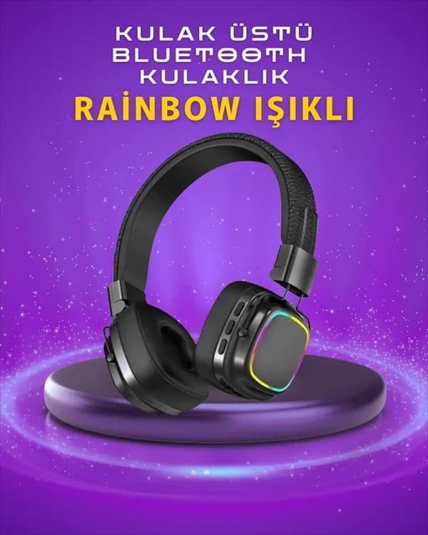 Bluetooth 5.3 Müzik Kulaklığı Renkli Işık Efektli Katlanabilir