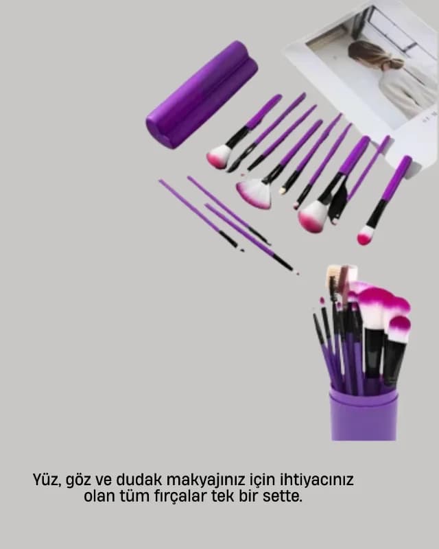 Profesyonel 12 Parça Makyaj Fırça Seti Taşınabilir Kutu İle