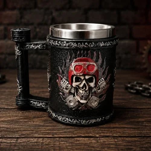 Motorcu Tasarımlı Metal Kupa Bardak 13 Cm Yükseklik