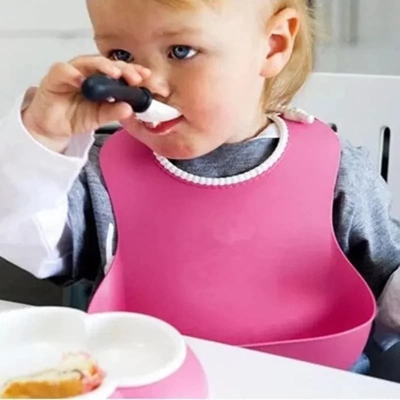 Bükülebilir Dökülme Engelleyici Bebek Mama Önlüğü Pembe
