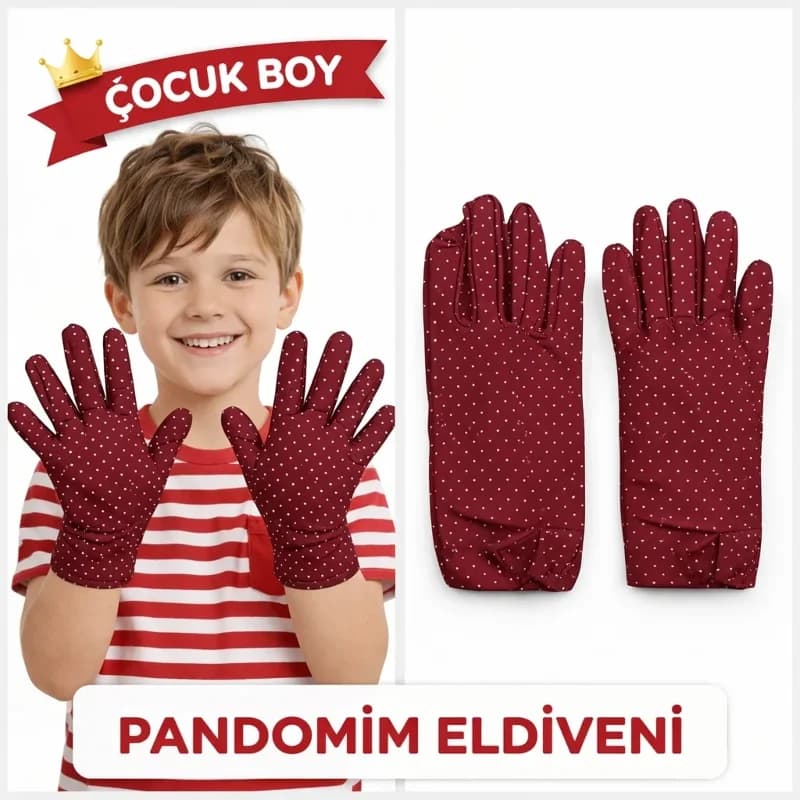 Beyaz Puantiyeli Bordo Pandomim Eldiveni Çocuk Boy 23 Nisan Gösteri