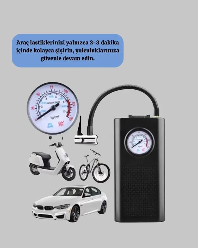 Pratik Elektrikli Lastik Pompası 20 Cm Hortum İle Taşınabilir