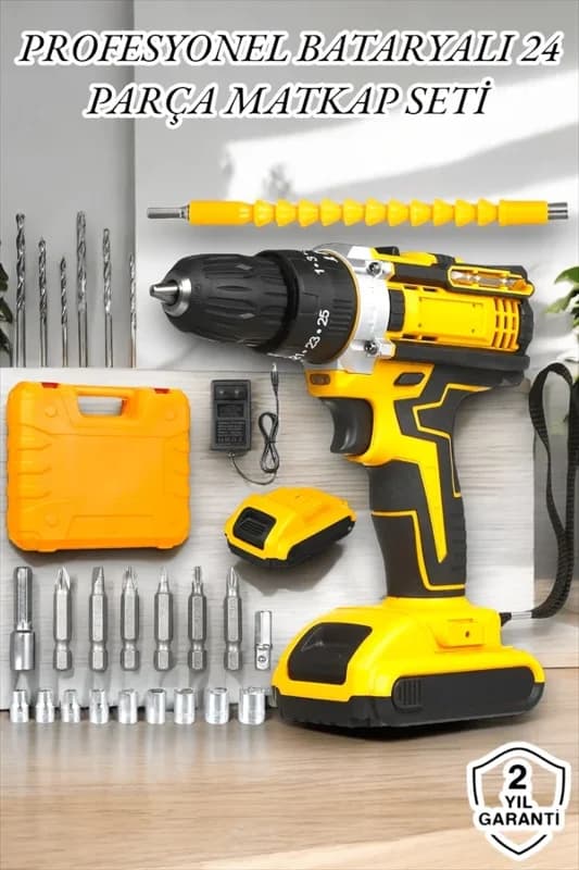 Çift Bataryalı Şarjlı Matkap Seti 24w Motor 24 Parça