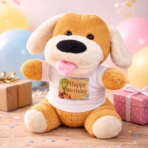 Sevimli Peluş Oyuncak Köpek 25 Cm Happy Birthday Tişört