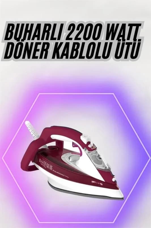 Yeni Nesil 2200w Buharlı Ütü Mor Seramik Taban 360 Derece Dönebilir