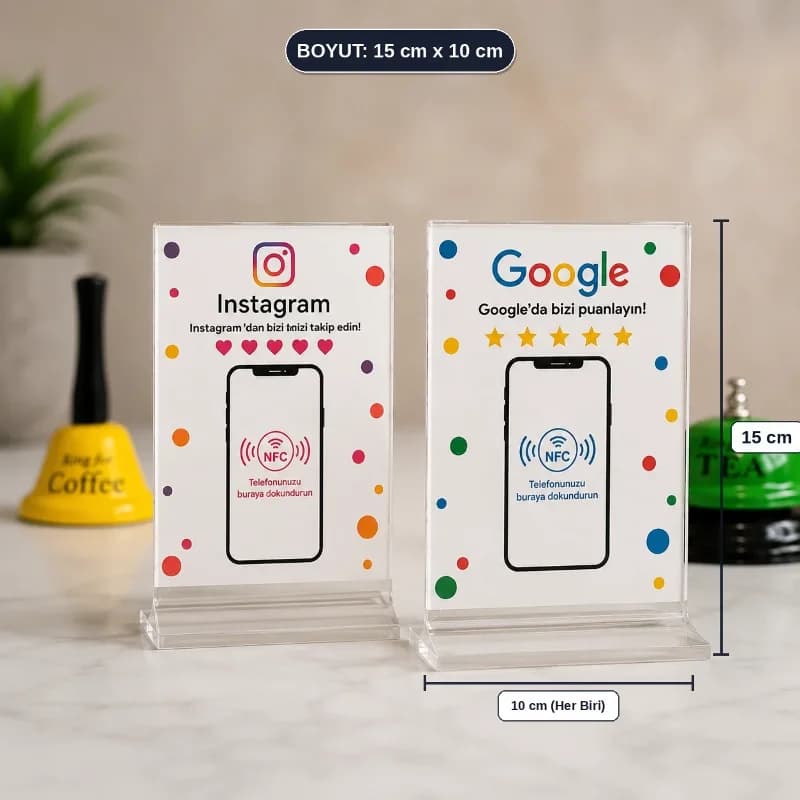 Yorum Kartı Ve Sosyal Medya Standı - 2'li Nfc Akıllı Pleksi Kart Seti