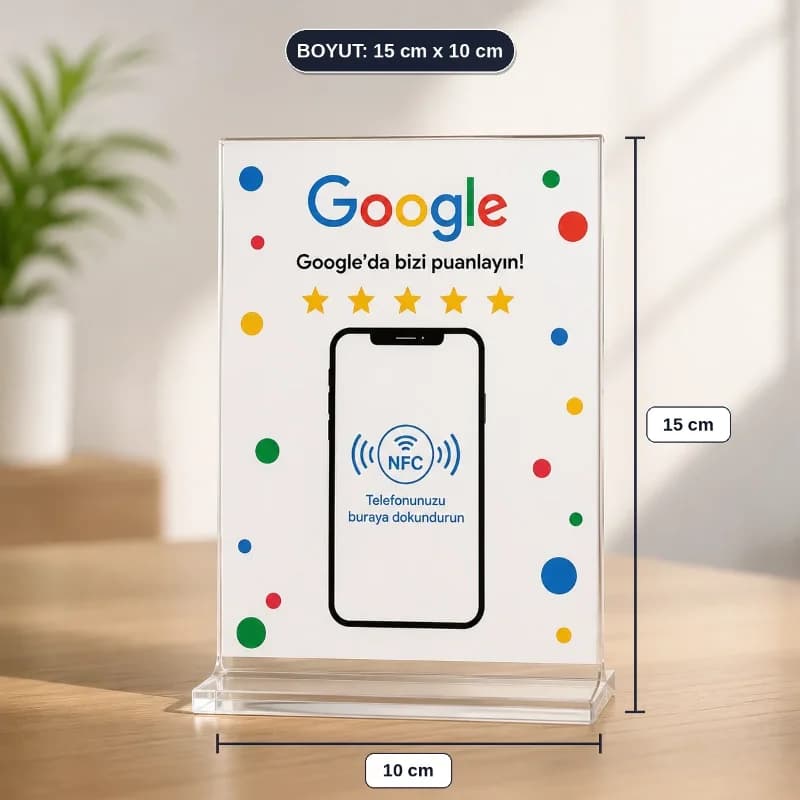 Nfc Akıllı Google Yorum Kartı Pleksi Masaüstü Standı