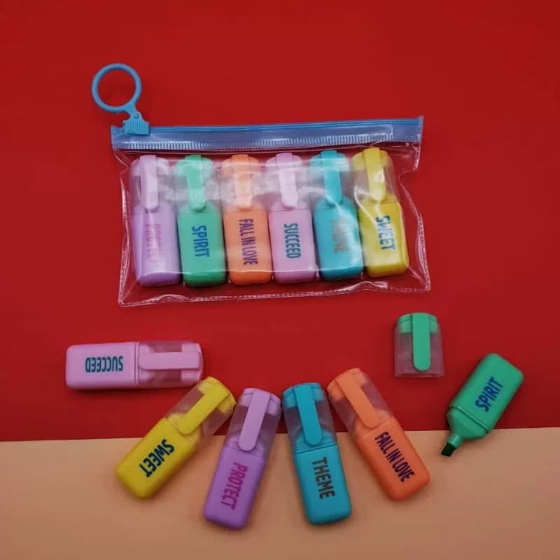 Şık Makaron Tasarımlı Fosforlu Kalem 6'lı Set