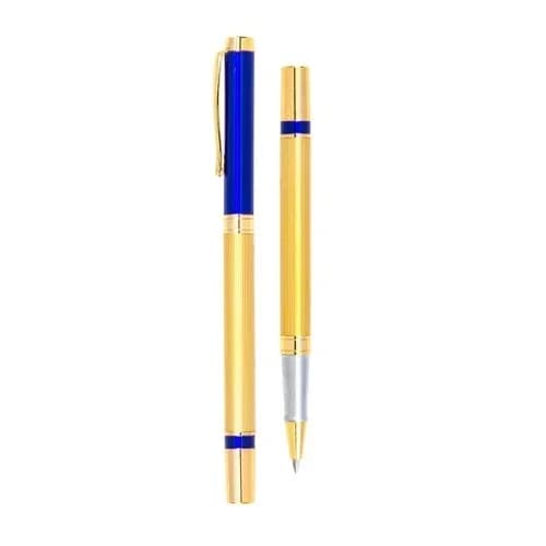 Şık Metal Roller Kalem 13.5 Cm Lacivert Gold Detaylı