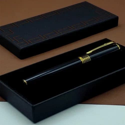 Şık Tasarımlı Siyah Metal Roller Kalem 14 Cm Hediye Seti