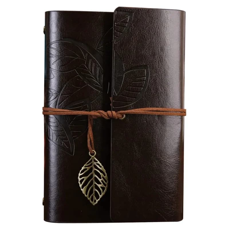 Şık Büyük Yaprak Desenli Defter 75 Yaprak Koyu Kahverengi