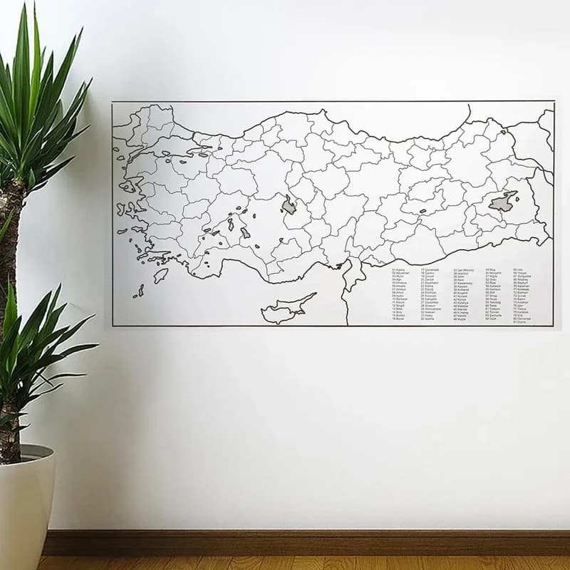 Dilsiz Yazılabilir Manyetik Türkiye Haritası 110 X 56 Cm