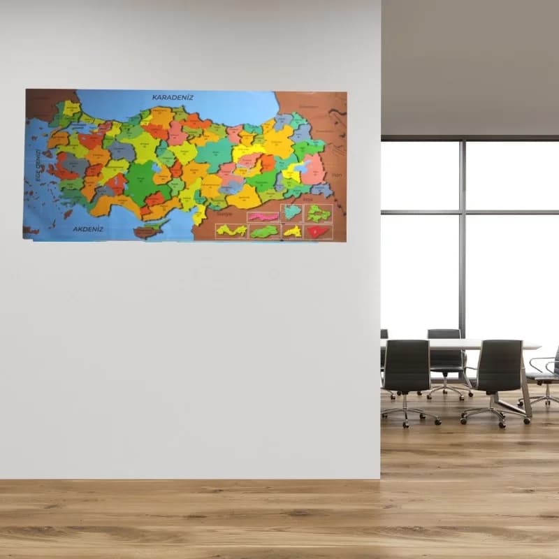 Manyetik Yapıştırıcı Gerektirmeyen Renkli Türkiye Haritası 118x56 Cm
