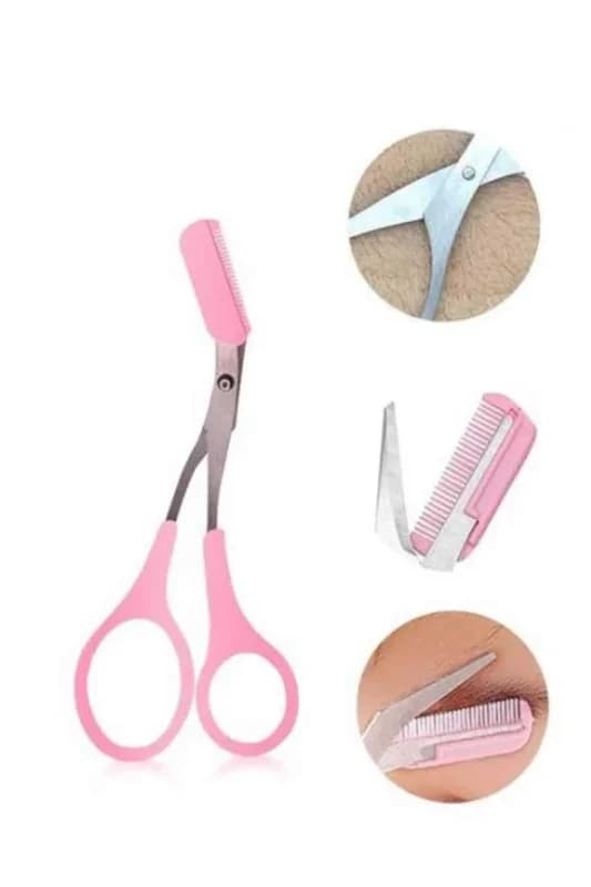 Pembe Beyaz Kaş Bıyık Makası Seti 2'li Epilasyon Aleti