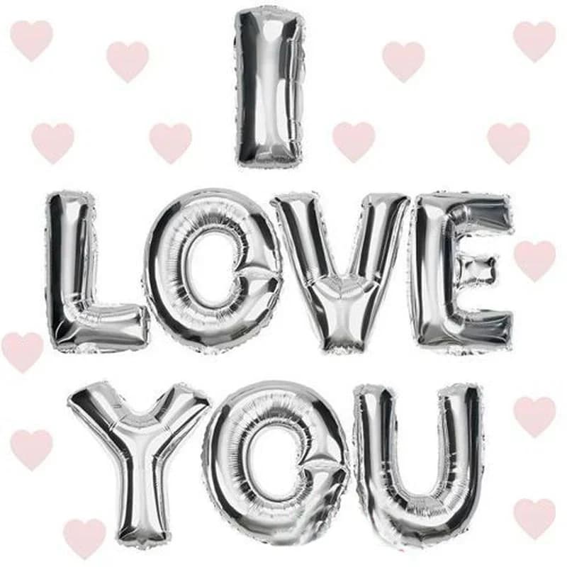 Gümüş Renk I Love You Folyo Balon 35 Cm