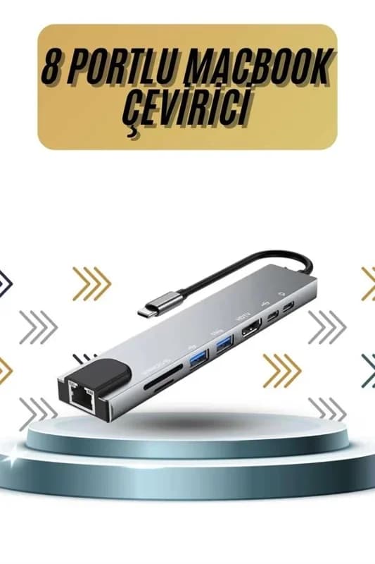Çok Fonksiyonlu 8 Portlu Type-c Hub Ethernet Usb Çoğaltıcı