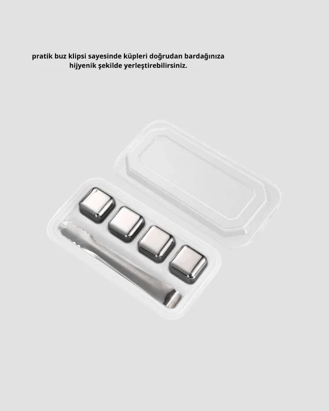 Şık Metal Buz Küpü Seti 4 Adet Klips İle Soğutma