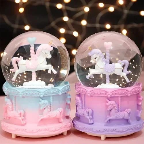Şık Unicorn Kar Küresi Büyük Boy Müzikli Dekorasyon