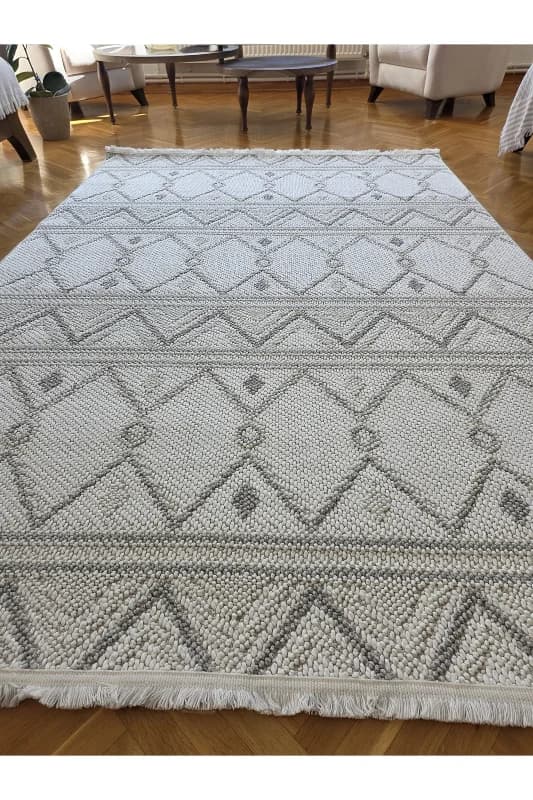 Enjoy 0160A Krem Gri İskandinav Sisal Bukle Yumuşak Özel Ölçü Salon Koridor Mutfak Halısı Yolluk
